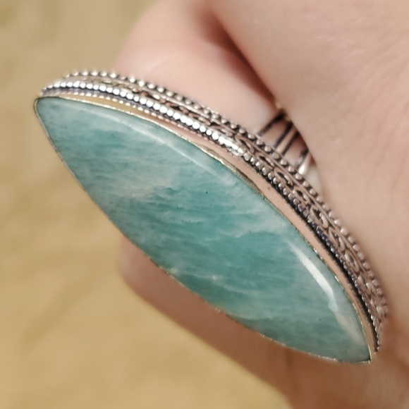 New Oversized Amazonite 925 Silver Statement Ring. - Picture 2 of 14